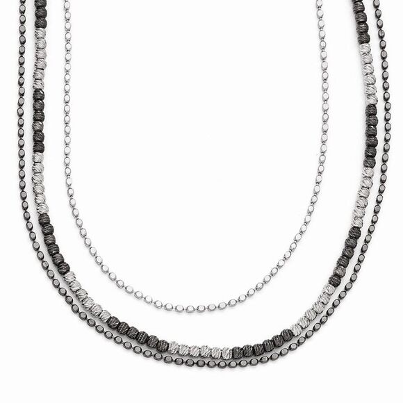 Two Tone Triple Strand Bead Necklace in Sterling Silver, 18-20 Inch - Picture 1 of 5